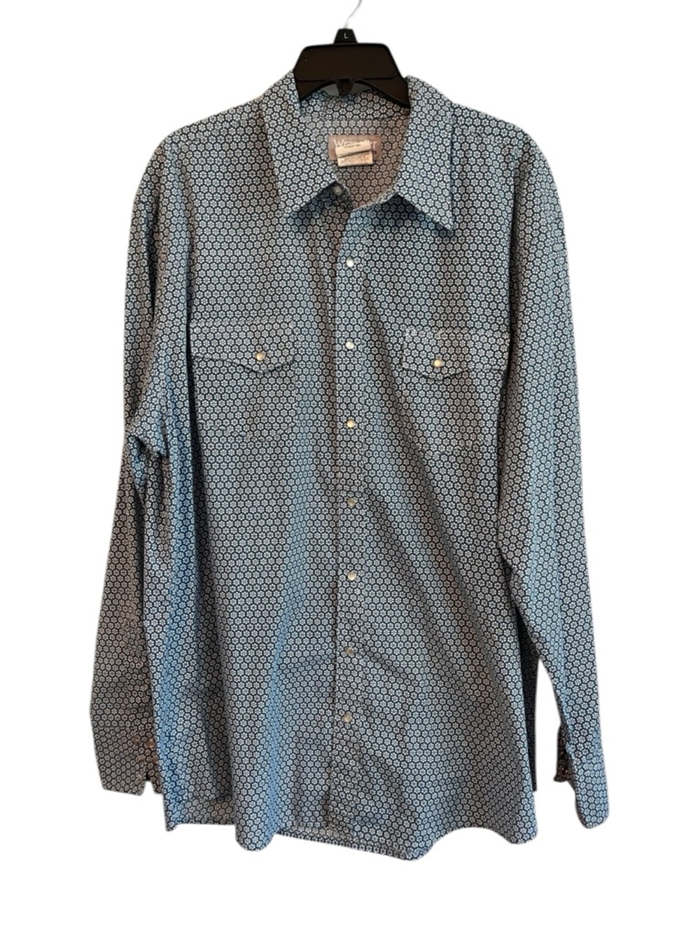 Wrangler 2XT Tall Western Snap Shirt Blue Geometric Print Rancher Cowboy